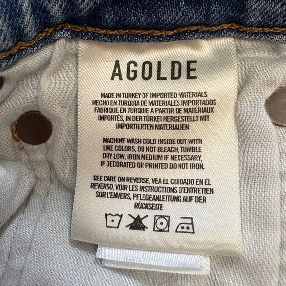 AGOLDE Riley Long High Rise Slim Straight Light Medium Blue Button Fly Size 27 - Picture 12 of 15